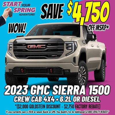 $4,750 Off MSRP on All New In-Stock 2023 GMC Sierra 1500 Crew Cab 4x4s!*