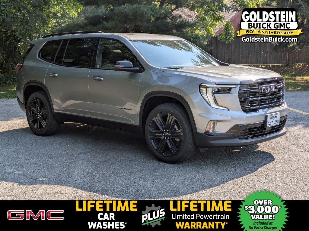2026 GMC Acadia Elevation in Sterling Metallic — front three-quarter view