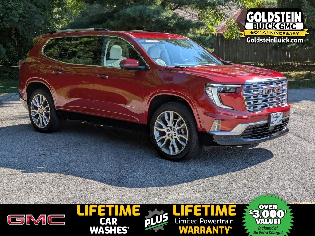 2026 GMC Acadia Denali in Volcanic Red Tintcoat — front three-quarter view