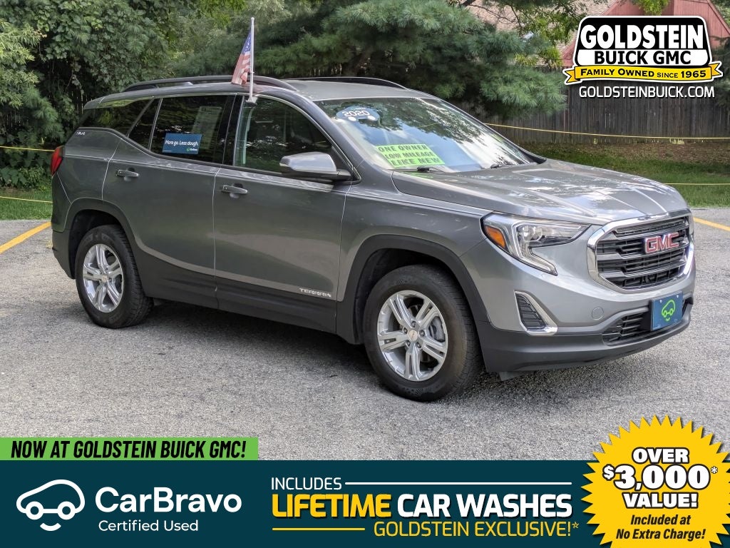 2020 GMC Terrain SLE in Satin Steel Metallic — front three-quarter view