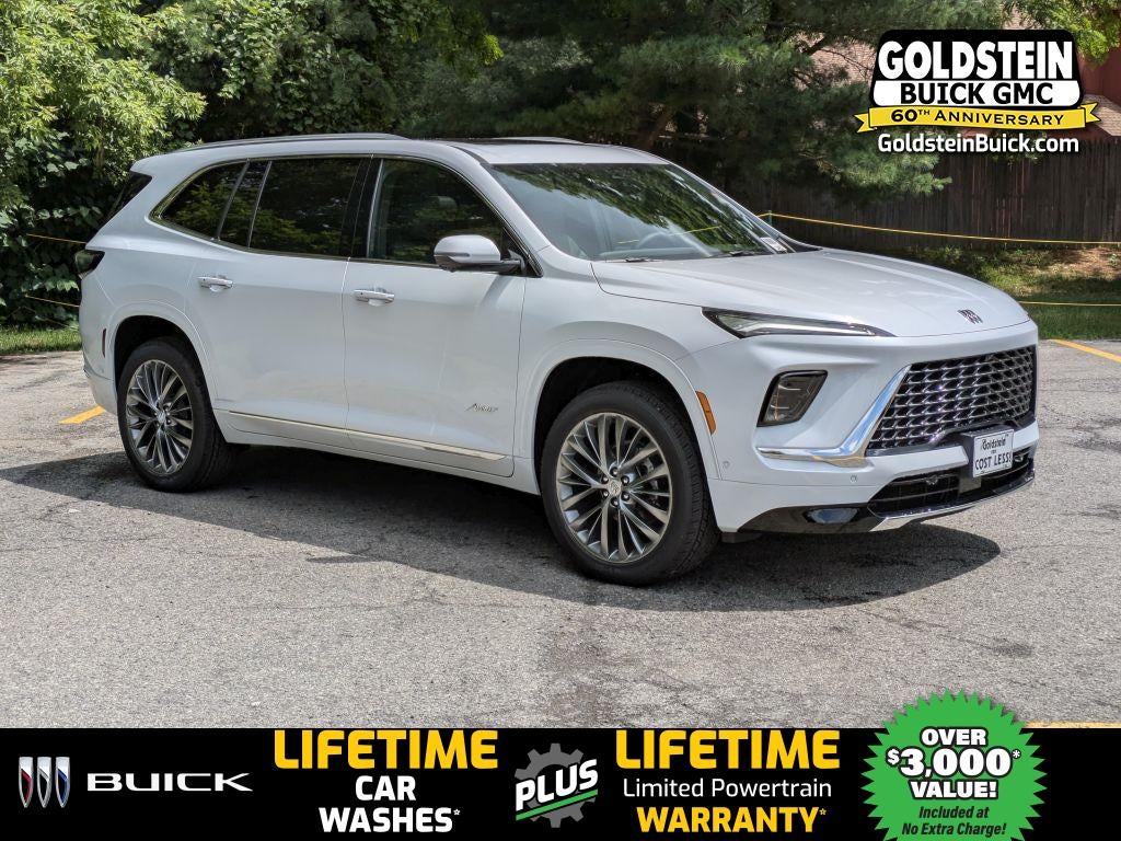2026 Buick Enclave Avenir in Iridescent White Tricoat — front three-quarter view