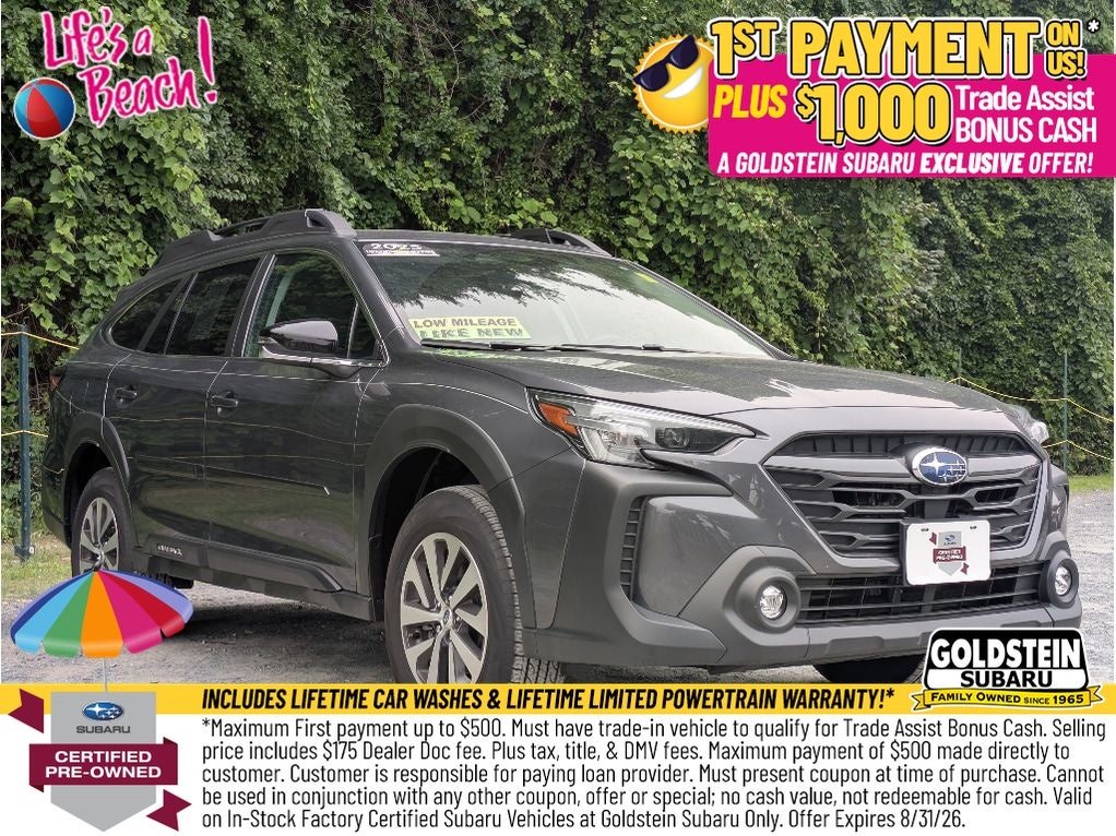 2025 Subaru Outback Premium in Magnetite Gray Metallic — front three-quarter view