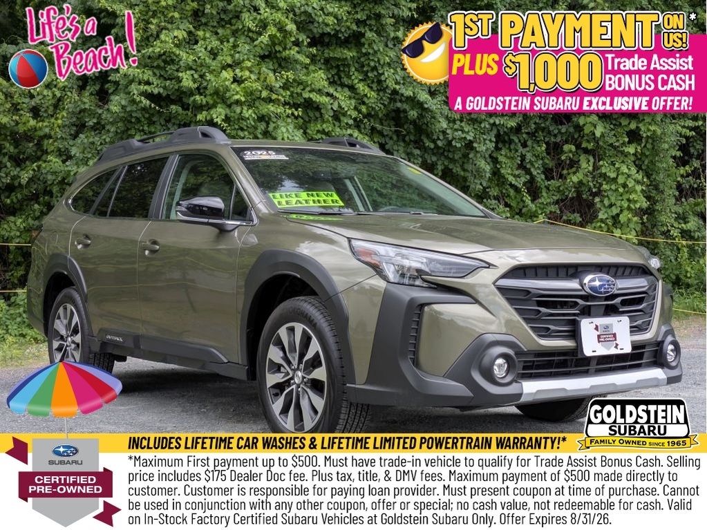 2025 Subaru Outback Limited in Autumn Green Metallic — front three-quarter view