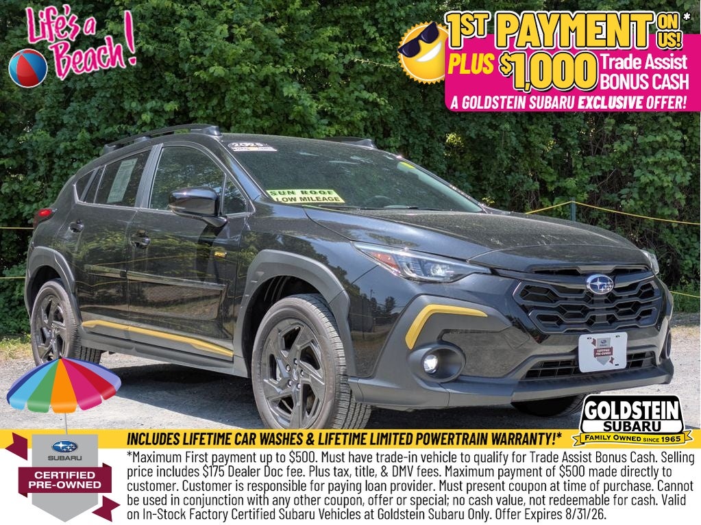 2025 Subaru Crosstrek Sport in Crystal Black Silica — front three-quarter view