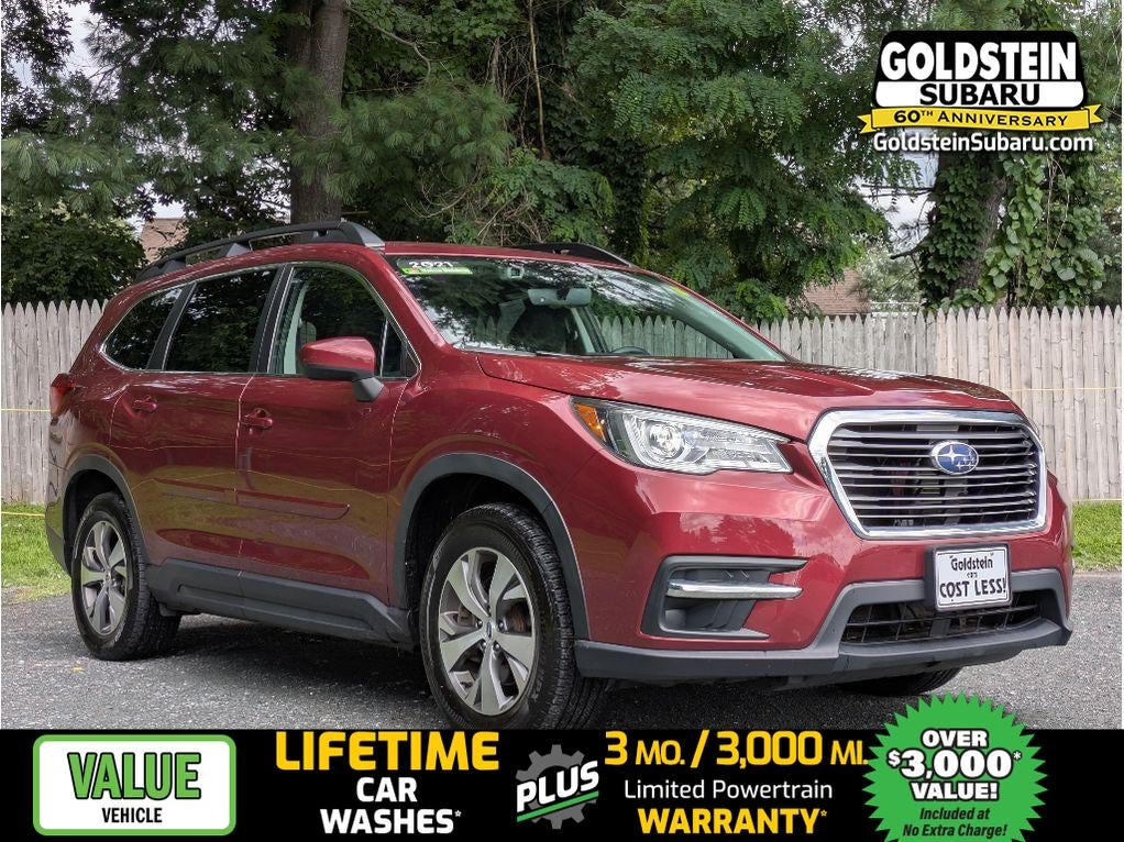 2021 Subaru Ascent Premium in Crimson Red Pearl — front three-quarter view