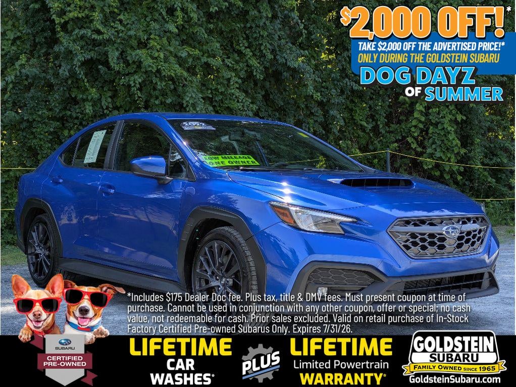 2022 Subaru WRX Premium in Wr Blue Pearl — front three-quarter view