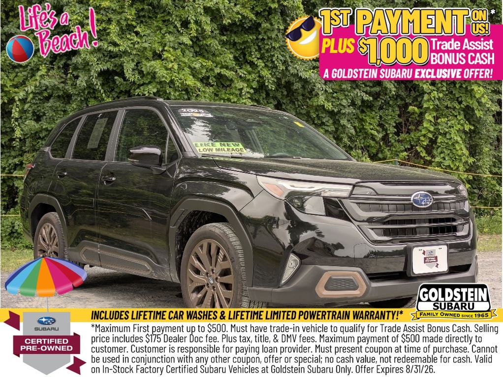 2025 Subaru Forester Sport in Crystal Black Silica — front three-quarter view